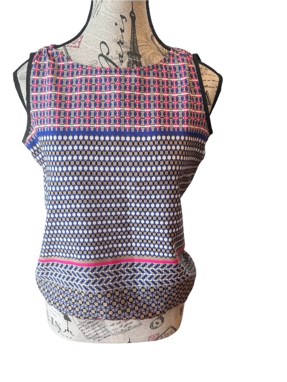 Ann Taylor Printed Geometric Tank in Blue and Pink